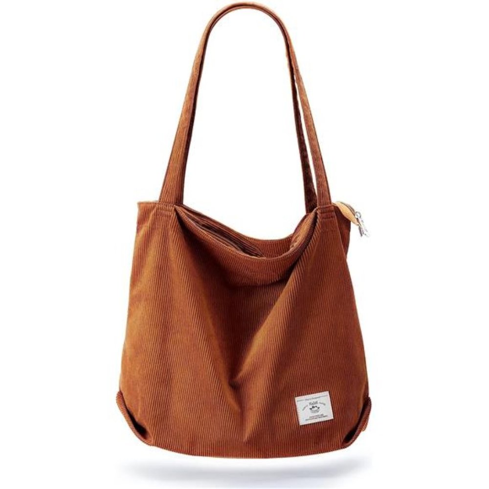 Women Corduroy Tote Bag Zipper Casual Tote's Handbag Big Capacity Shoulder Bag